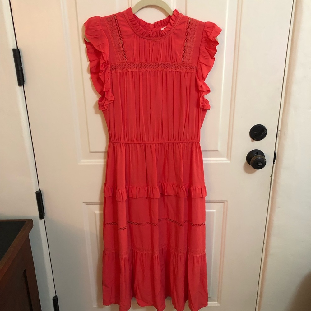 NWOT A Loves A Orange Sleeveless Ruffle Dress